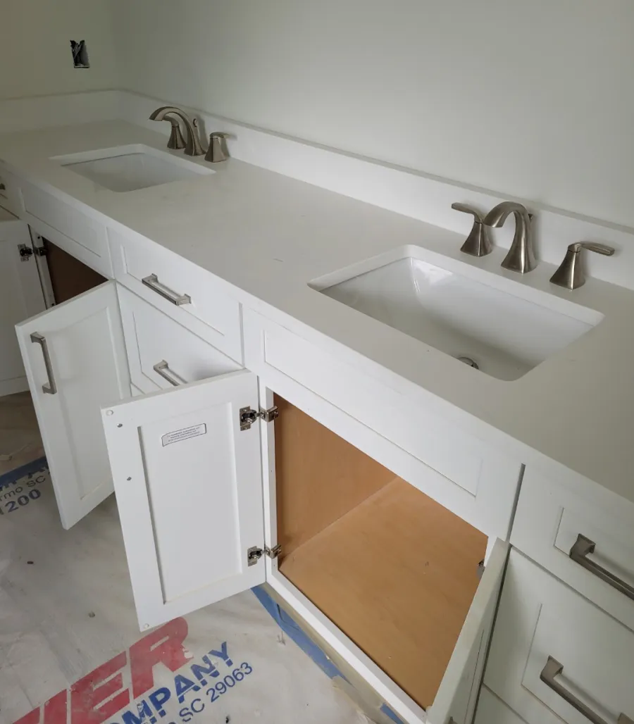 Double vanity with newly installed faucets